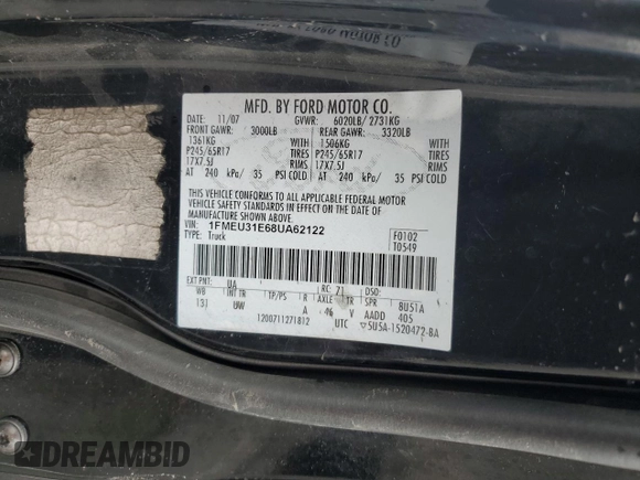 2008 Ford Explorer Sport Trac XLT z VIN 1FMEU31E68UA62122, wystawiony jako Copart lot #48767955 z przebiegiem 172 978 mil mil oraz Szkoda całkowita • Salvage title. Historia ofert i sprzedaży dostępna na DreamBid. Obrazek 12.