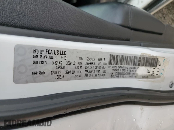 2016 Dodge Durango Limited with VIN 1C4RDHDG5GC476951, listed as a Copart auction lot 58844115 with 115,382 mi miles and Salvage title. Bid and sale history available at DreamBid. Image 13.