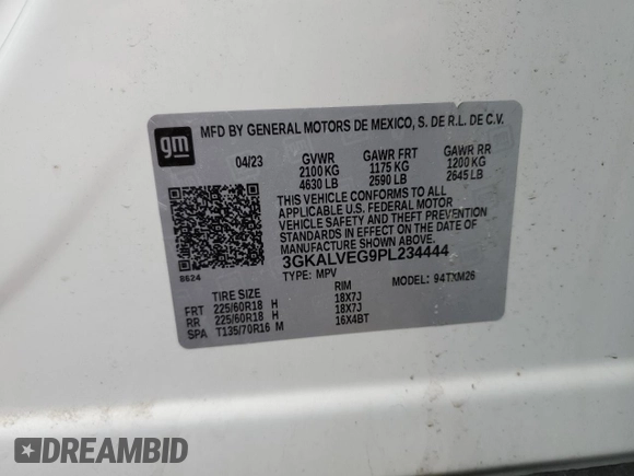 2023 GMC Terrain SLT with VIN 3GKALVEG9PL234444, listed as a Copart auction lot 51701135 with 27,744 mi miles and Salvage Title. Bid and sale history available at carsss.com. Image 13.
