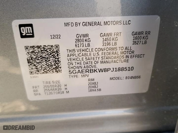 2023 Buick Enclave Essence with VIN 5GAERBKW8PJ188510, listed as a Copart auction lot 88146115 with 17,313 mi miles and Salvage Title. Bid and sale history available at carsss.com. Image 16.