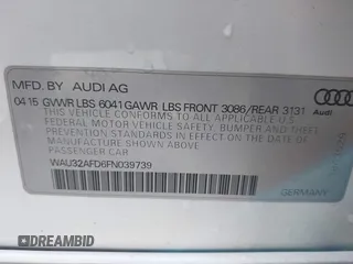 2015 Audi A8 4.0T with VIN WAU32AFD6FN039739, listed as a IAAI auction lot 41946401 with 102,668 mi miles and . Bid and sale history available at DreamBid. Image 9.