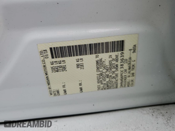 2018 Nissan Maxima SR with VIN 1N4AA6AP4JC383639, listed as a Copart auction lot 44697945 with 93,159 mi miles and Salvage Title. Bid and sale history available at carsss.com. Image 13.