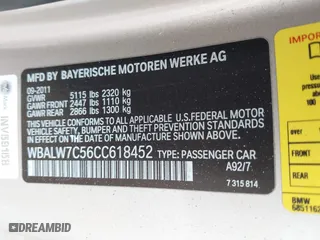 2012 BMW 6 Series 640i with VIN WBALW7C56CC618452, listed as a IAAI auction lot 41589719 with 72,608 mi miles. Bid and sale history available at carsss.com. Image 9.