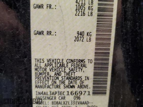 2014 Nissan Altima 2.5 with VIN 1N4AL3AP3EC166971, listed as a Copart auction lot 53026295 with 117,842 mi miles and Salvage Title. Bid and sale history available at DreamBid. Image 12.