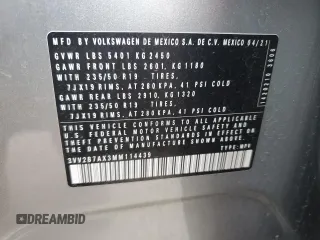 2021 Volkswagen Tiguan SE z VIN 3VV2B7AX3MM114439, wystawiony jako Copart lot #50676655 z przebiegiem 34 703 mil mil oraz Szkoda całkowita • Salvage title. Historia ofert i sprzedaży dostępna na DreamBid. Obrazek 12.