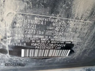 2021 Hyundai Ioniq Limited z VIN KMHC05LC1MU254424, wystawiony jako Copart lot #83341754 z przebiegiem Nie podano mil oraz Szkoda całkowita • Salvage title. Historia ofert i sprzedaży dostępna na DreamBid. Obrazek 12.