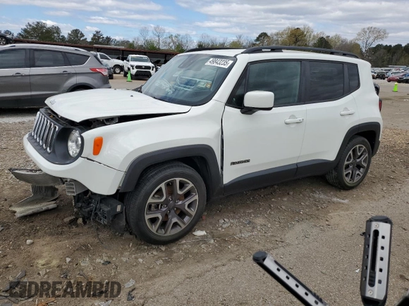 2018 Jeep Renegade Latitude with VIN ZACCJABB8JPG73693, listed as a Copart auction lot 49843235 with 92,447 mi miles and Salvage Title. Bid and sale history available at carsss.com. Image 1.