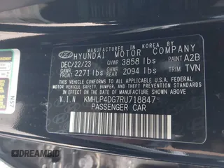 2024 Hyundai Elantra Limited with VIN KMHLP4DG7RU718847, listed as a IAAI auction lot 41506091 with 10,918 mi miles and . Bid and sale history available at DreamBid. Image 9.