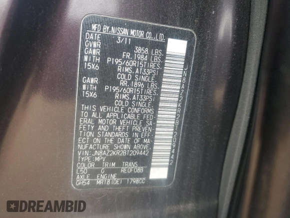 2011 Nissan Cube 1.8 SL with VIN JN8AZ2KR2BT209442, listed as a Copart auction lot 41901725 with 151,577 mi miles and Non Repairable. Bid and sale history available at carsss.com. Image 16.