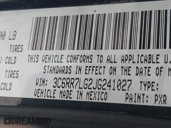 2018 Ram 1500 Big Horn with VIN 3C6RR7LG2JG241027, listed as a IAAI auction lot 41630118 with 103,033 mi miles. Bid and sale history available at carsss.com. Image 9.
