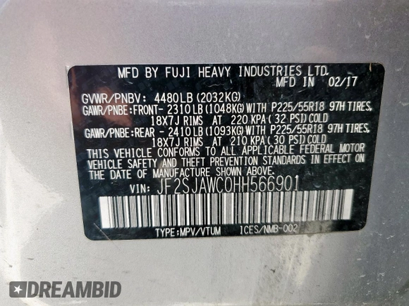2017 Subaru Forester Touring z VIN JF2SJAWC0HH566901, wystawiony jako Copart lot #60681315 z przebiegiem 70 062 mil mil oraz Szkoda całkowita • Salvage title. Historia ofert i sprzedaży dostępna na DreamBid. Obrazek 13.