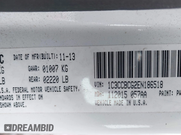 2014 Chrysler 200 Limited with VIN 1C3CCBCG2EN186518, listed as a IAAI auction lot 41521448 with 63,527 mi miles and . Bid and sale history available at DreamBid. Image 9.