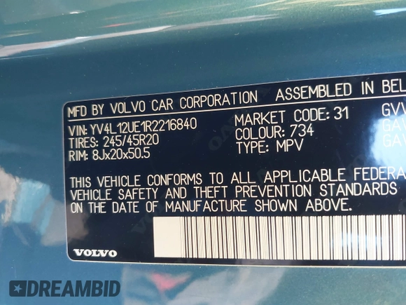 2024 Volvo XC40 Plus Bright Theme with VIN YV4L12UE1R2216840, listed as a IAAI auction lot 41405763 with 4,849 mi miles. Bid and sale history available at carsss.com. Image 9.