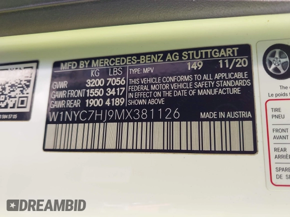 2021 Mercedes-Benz G AMG G 63 with VIN W1NYC7HJ9MX381126, listed as a IAAI auction lot 41434407 with Not Provided miles. Bid and sale history available at carsss.com. Image 9.