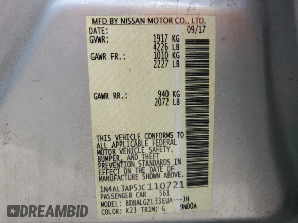 2018 Nissan Altima S with VIN 1N4AL3AP5JC110721, listed as a Copart auction lot 84474874 with 75,770 mi miles and Salvage Title. Bid and sale history available at DreamBid. Image 14.