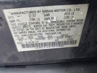 2007 Nissan Altima SL with VIN 1N4BL21E07N435982, listed as a IAAI auction lot 42044317 with 165,875 mi miles and . Bid and sale history available at carsss.com. Image 9.