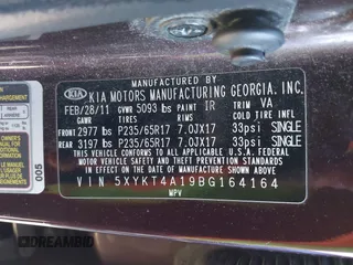 2011 Kia Sorento LX with VIN 5XYKT4A19BG164164, listed as a IAAI auction lot 41765891 with 144,684 mi miles. Bid and sale history available at carsss.com. Image 9.