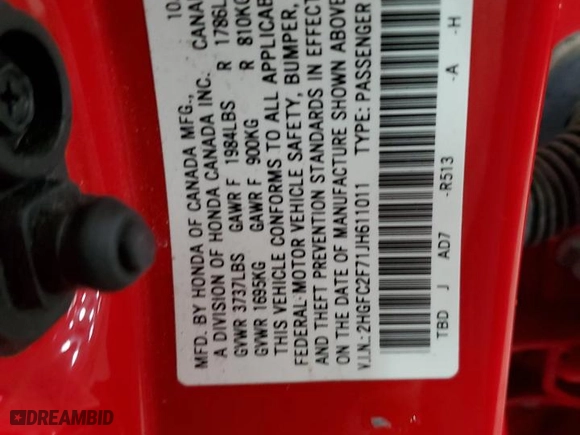 2018 Honda Civic Sedan EX with VIN 2HGFC2F71JH611011, listed as a Copart auction lot 47103905 with 43,930 mi miles and Salvage Title. Bid and sale history available at carsss.com. Image 13.