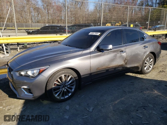 2020 Infiniti Q50 with VIN JN1EV7AR9LM256845, listed as a Copart auction lot 48957995 with 56,980 mi miles and Salvage Title. Bid and sale history available at DreamBid. Image 1.