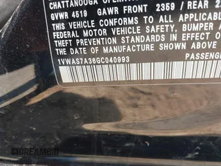 2016 Volkswagen Passat S with VIN 1VWAS7A36GC040993, listed as a IAAI auction lot 40010088 with 105,400 mi miles and . Bid and sale history available at DreamBid. Image 9.