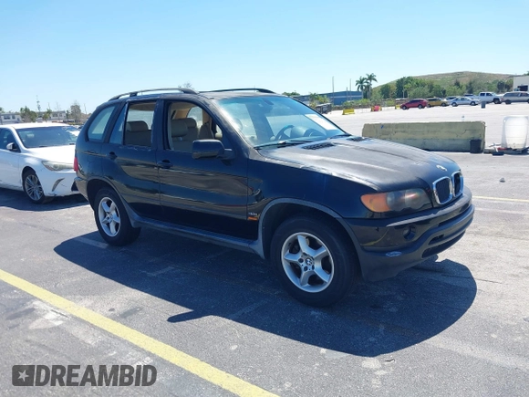 2002 BMW X5 3.0i with VIN 5UXFA53502LV70219, listed as a IAAI auction lot 41825148 with 0 mi miles. Bid and sale history available at carsss.com. Image 1.
