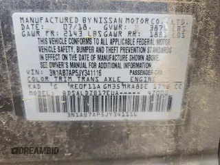 2018 Nissan Sentra S with VIN 3N1AB7AP5JY341116, listed as a Copart auction lot 43018125 with 79,349 mi miles and Salvage Title. Bid and sale history available at carsss.com. Image 12.
