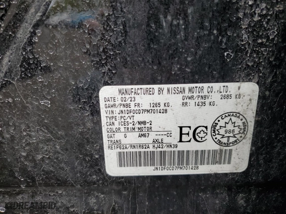 2023 Nissan ARIYA PLATINUM+ with VIN JN1DF0CD7PM701428, listed as a Copart auction lot 54491194 with 0 mi miles and Salvage Title. Bid and sale history available at carsss.com. Image 14.