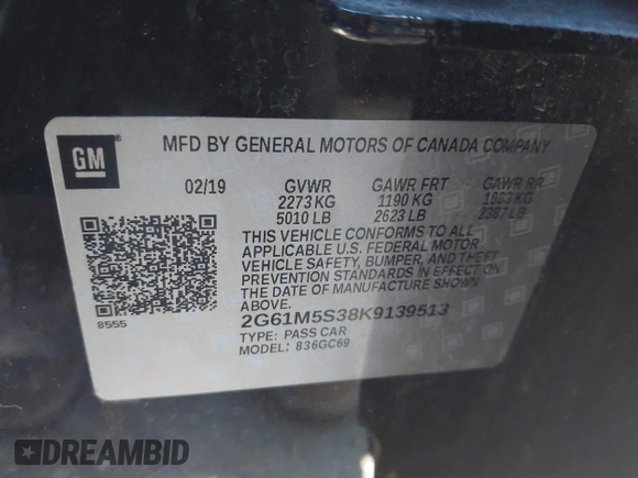 2019 Cadillac XTS Luxury with VIN 2G61M5S38K9139513, listed as a IAAI auction lot 42118570 with 43,976 mi miles and . Bid and sale history available at DreamBid. Image 9.
