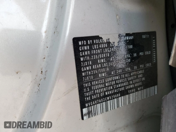2012 Volkswagen Tiguan SEL with VIN WVGAV7AX2CW529098, listed as a Copart auction lot 53349565 with 128,603 mi miles and Salvage Title. Bid and sale history available at DreamBid. Image 15.
