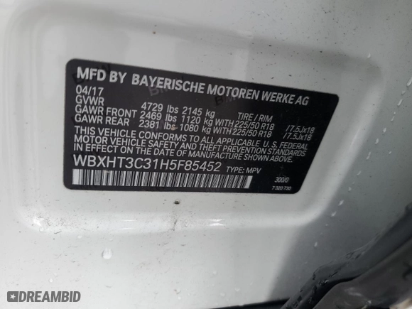 2017 BMW X1 xDrive28i with VIN WBXHT3C31H5F85452, listed as a Copart auction lot 50351125 with 61,954 mi miles and Salvage Title. Bid and sale history available at carsss.com. Image 13.