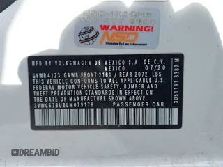2020 Volkswagen Jetta S with VIN 3VWC57BU8LM079178, listed as a IAAI auction lot 42298744 with 47,044 mi miles and . Bid and sale history available at DreamBid. Image 9.