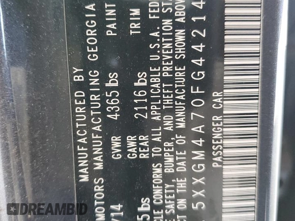 2015 Kia Optima LX with VIN 5XXGM4A70FG442144, listed as a Copart auction lot 55502955 with 118,429 mi miles and Clean Title. Bid and sale history available at DreamBid. Image 12.