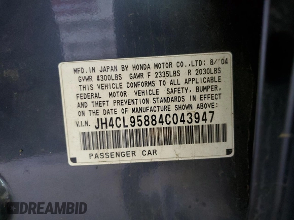 2004 Acura TSX with VIN JH4CL95884C043947, listed as a Copart auction lot 86397134 with 151,570 mi miles and Salvage title. Bid and sale history available at DreamBid. Image 15.