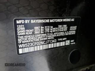 2022 BMW iX xDrive50 z VIN WB523CF02NCJ71343, wystawiony jako Copart lot #53404674 z przebiegiem 14 917 mil mil oraz Szkoda całkowita • Salvage title. Historia ofert i sprzedaży dostępna na DreamBid. Obrazek 15.
