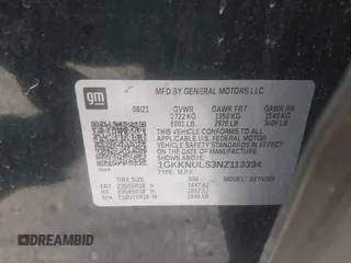 2022 GMC Acadia SLT with VIN 1GKKNULS3NZ113334, listed as a IAAI auction lot 42044885 with 51,480 mi miles and . Bid and sale history available at DreamBid. Image 9.