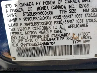 2004 Acura MDX Touring Pkg with VIN 2HNYD186X4H515704, listed as a IAAI auction lot 41851825 with 999,999 mi miles. Bid and sale history available at carsss.com. Image 9.