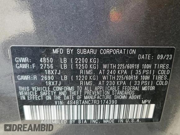 2024 Subaru Outback Limited with VIN 4S4BTANC7R3174390, listed as a Copart auction lot 56591165 with 15,918 mi miles and Salvage title. Bid and sale history available at DreamBid. Image 12.