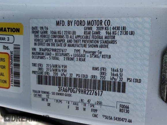 2017 Ford Fusion S with VIN 3FA6P0G79HR227617, listed as a Copart auction lot 61386954 with 72,640 mi miles and Salvage Title. Bid and sale history available at carsss.com. Image 12.