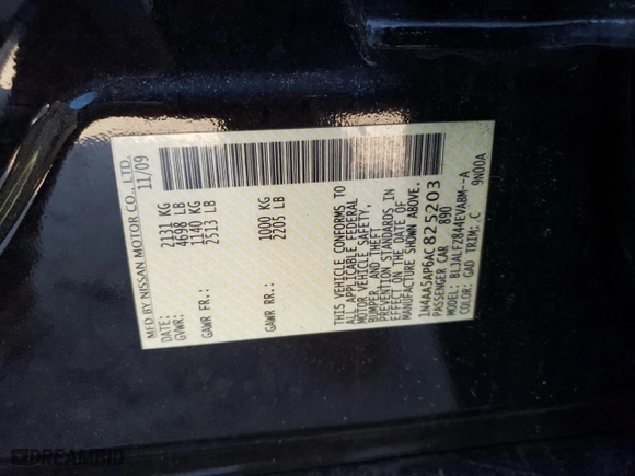 2010 Nissan Maxima 3.5 SV with VIN 1N4AA5AP6AC825203, listed as a Copart auction lot 48490445 with 195,801 mi miles and Clean Title. Bid and sale history available at carsss.com. Image 13.