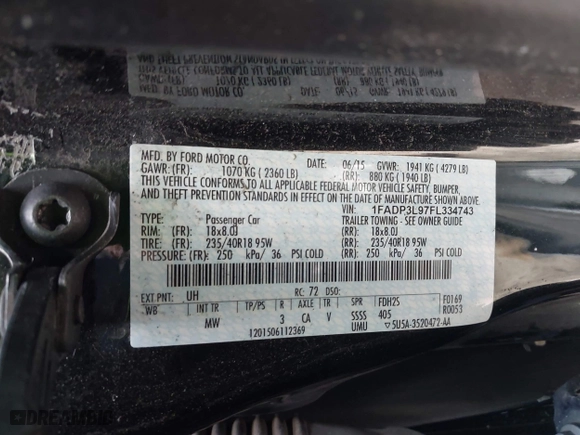 2015 Ford Focus ST with VIN 1FADP3L97FL334743, listed as a IAAI auction lot 41923997 with 200,549 mi miles. Bid and sale history available at carsss.com. Image 9.