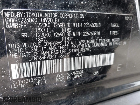2024 Toyota RAV4 Hybrid SE with VIN JTM16RFV0RD118873, listed as a IAAI auction lot 42039019 with 7,532 mi miles and . Bid and sale history available at DreamBid. Image 9.