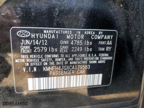 2012 Hyundai Azera with VIN KMHFH4JGXCA179583, listed as a Copart auction lot 72404454 with 68,360 mi miles and Salvage Title. Bid and sale history available at carsss.com. Image 15.