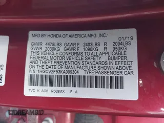 2019 Honda Accord EX-L with VIN 1HGCV2F53KA009304, listed as a IAAI auction lot 41503661 with 102,751 mi miles and . Bid and sale history available at DreamBid. Image 9.