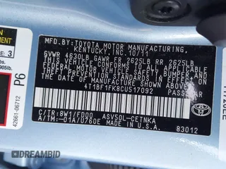 2012 Toyota Camry L z VIN 4T1BF1FK8CU517092, wystawiony jako IAAI lot #42124779 z przebiegiem 73 183 mil mil oraz . Historia ofert i sprzedaży dostępna na DreamBid. Obrazek 9.