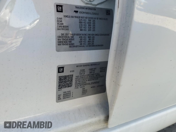 2020 Chevrolet Silverado 1500 LT with VIN 1GCRYDED1LZ325212, listed as a Copart auction lot 51409505 with 76,030 mi miles and Salvage Title. Bid and sale history available at DreamBid. Image 12.