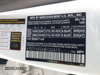 2018 Mercedes-Benz GLS 450 with VIN 4JGDF6EE6JB132415, listed as a IAAI auction lot 42283484 with 54,090 mi miles and . Bid and sale history available at DreamBid. Image 9.