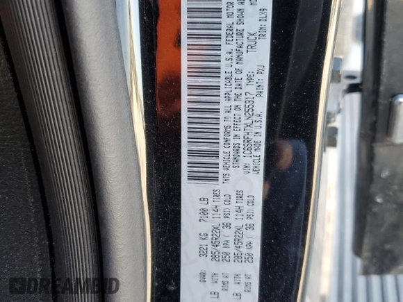 2020 Ram 1500 Limited with VIN 1C6SRFHTXLN255317, listed as a Copart auction lot 48400945 with 31,493 mi miles and Salvage title. Bid and sale history available at DreamBid. Image 14.