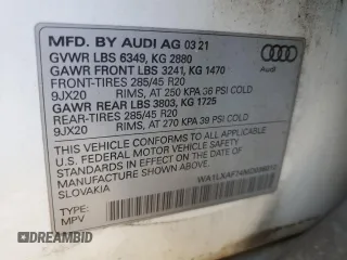 2021 Audi Q7 Premium Plus with VIN WA1LXAF74MD036012, listed as a Copart auction lot 54381865 with 65,534 mi miles and Salvage title. Bid and sale history available at DreamBid. Image 13.