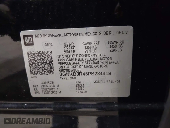 2023 Chevrolet Blazer LT with VIN 3GNKBJR45PS234918, listed as a IAAI auction lot 42318333 with 16,348 mi miles and . Bid and sale history available at DreamBid. Image 9.