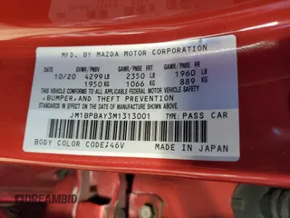 2021 Mazda 3 2.5 Turbo with VIN JM1BPBAY3M1313001, listed as a Copart auction lot 84344604 with 35,734 mi miles and Salvage Title. Bid and sale history available at DreamBid. Image 12.